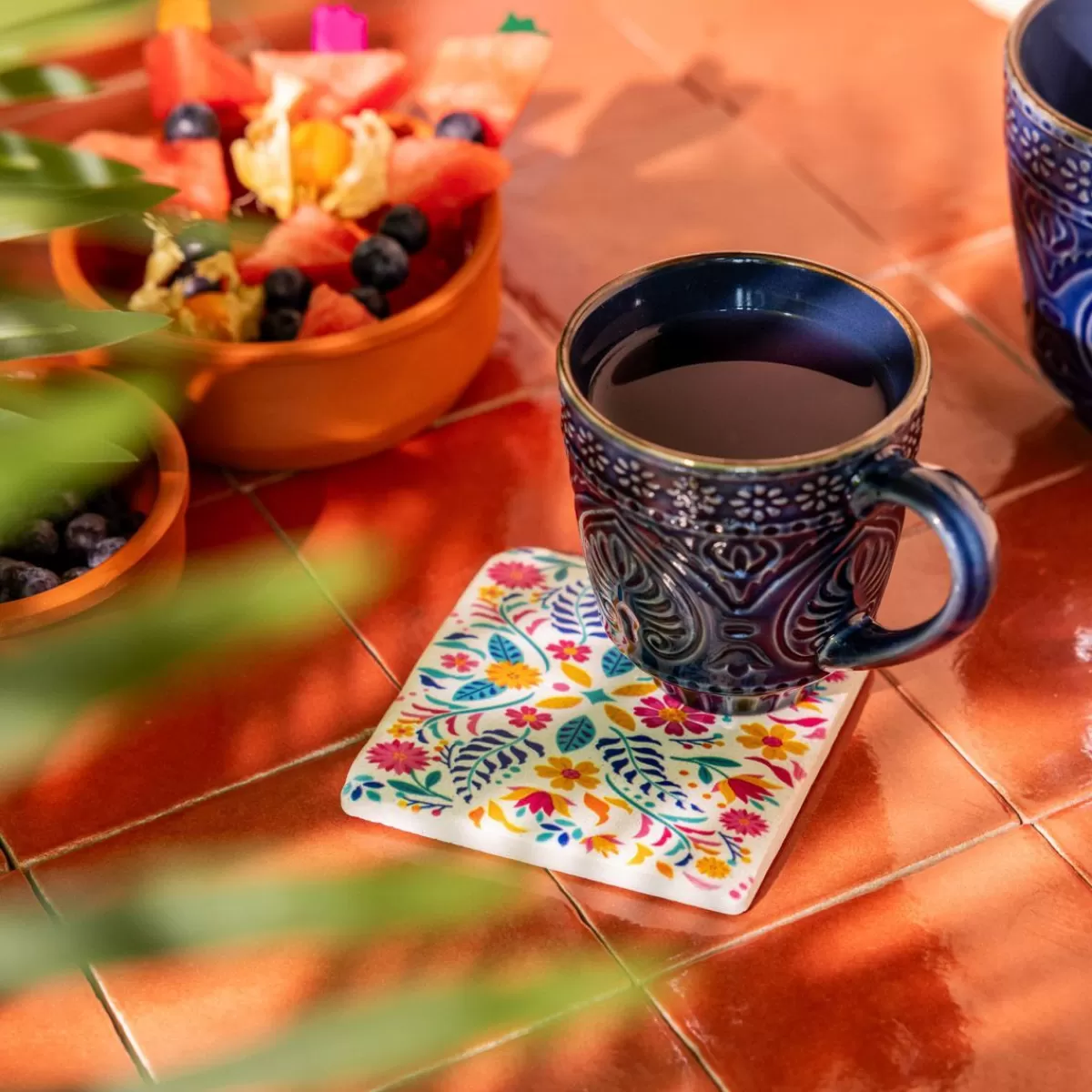 Best Podkladka Melte Ceramiczna Kwiaty Roz Pomarancz Blekit 4 Szt. Podstawki Pod Herbatę